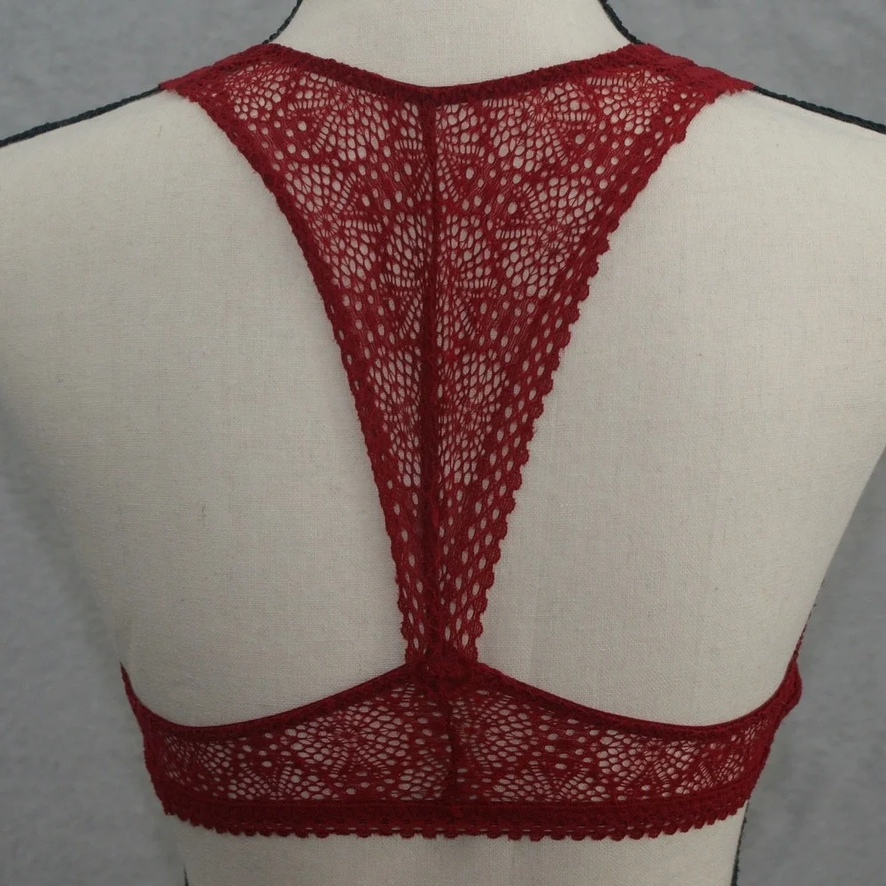 Victorias Secret Burgundy Red Floral Lace Racerback Bralette Medium Wireless